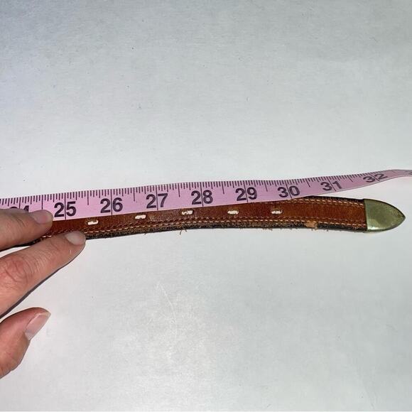 Vintage 80s Jordache Brown Leather Skinny Belt Brass Tone Buckle Womens 28 Small - Picture 12 of 12